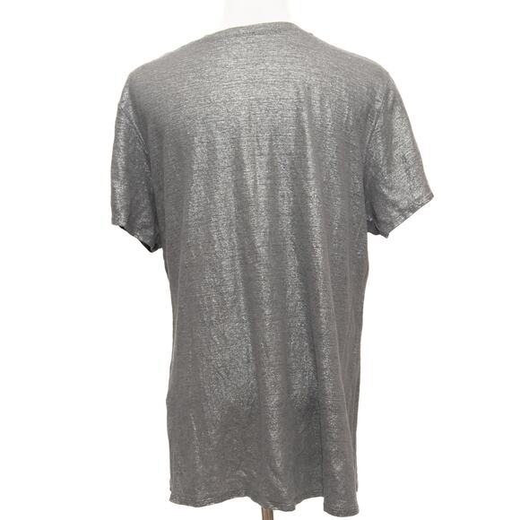 Eileen Fisher Short Sleeve Silver Metallic Organic Linen T-Shirt Size Large - Picture 3 of 9